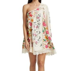 NWT Farm Rio Toucan's Garden Floral Embroidery One-Shoulder Linen Blend Dress